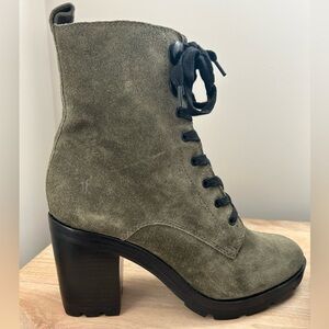 Authentic Frye Myra Lug Combat boot in suede leather olive green, 7.5, NWOT